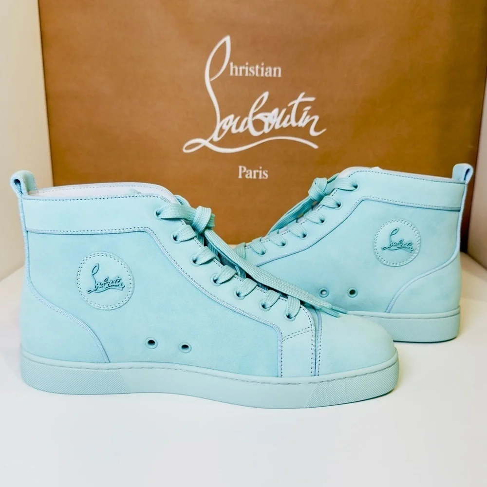 Christian Louboutin Louis Orlato High-top Men’s Sneakers Teal Suede/Velvet EU-44